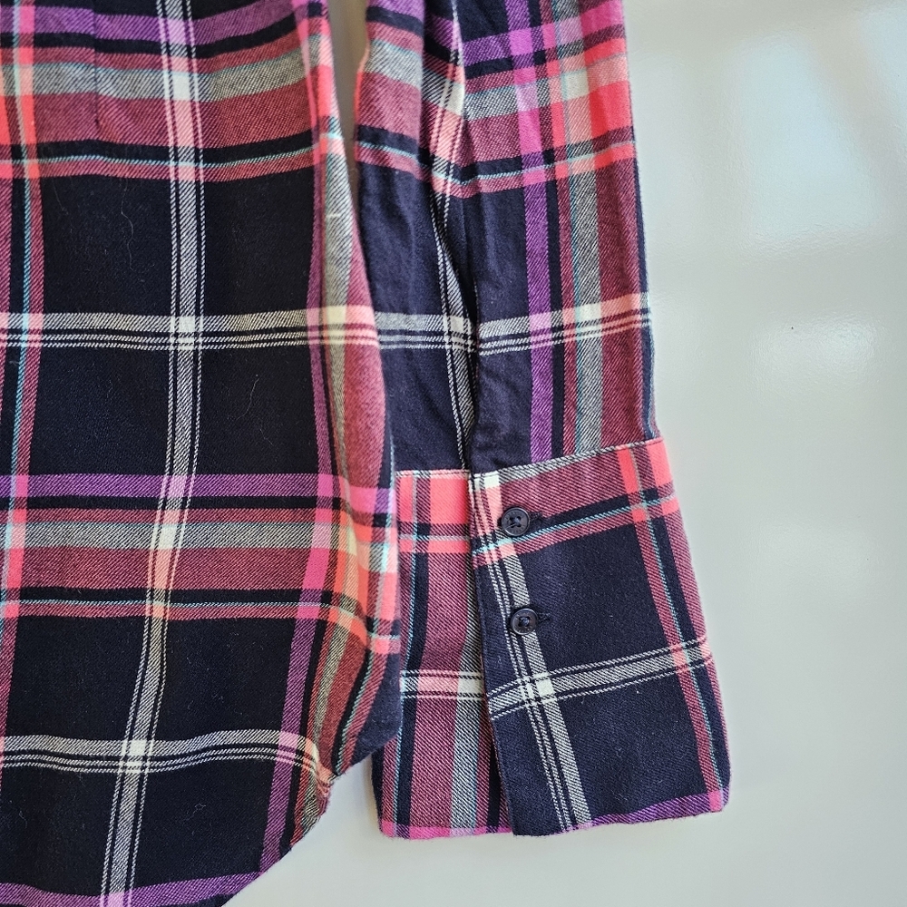 EXPRESS Pink Purple Plaid Flannel Corset Lace-Up Button-Down Shirt Size Small - Picture 10 of 12